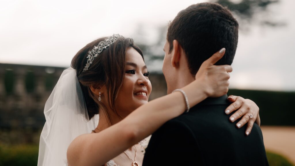 Elegant wedding portraits of Estelle and Augustin at Hedsor House, filmed with a premium videography approach.