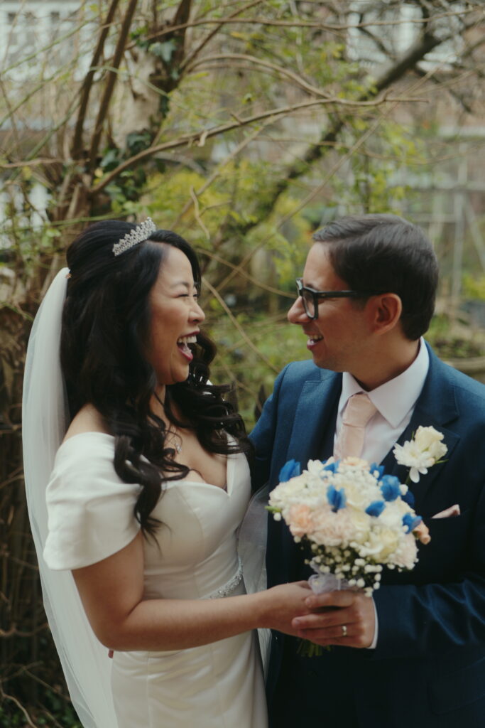 The Bride and Groom share smiles straight after their ceremony, this photo was captured as part of their premium wedding content creator package.