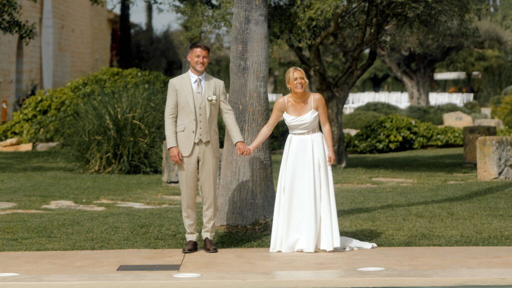 Becky & Ed poolside in Finca Morneta, Mallorca.
Mallorca in May was the absolute perfect destination wedding location for Becky and Ed, and it was a thrill for me to be their destination wedding videographer.
