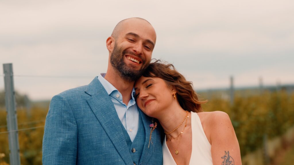 A relaxed couple on their wedding day, who chose to prioritise having an alternative wedding film made over anything else!