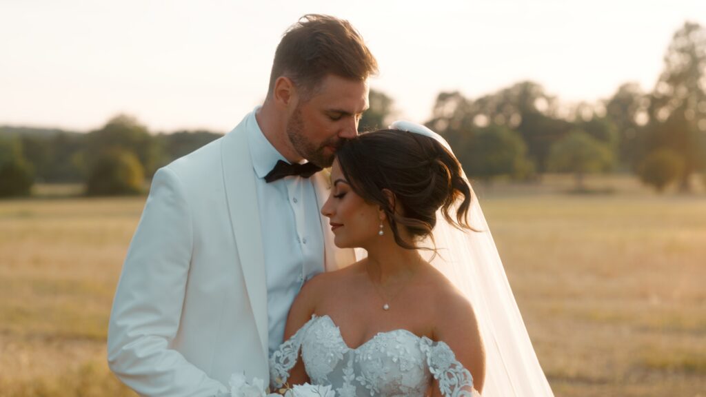 A couple share a tender moment together on their wedding day. This was captured on video by Wedding Videographer Scott from HC Visuals. In this blog post Scott guides you through how much you can expect a wedding videographer to cost. 